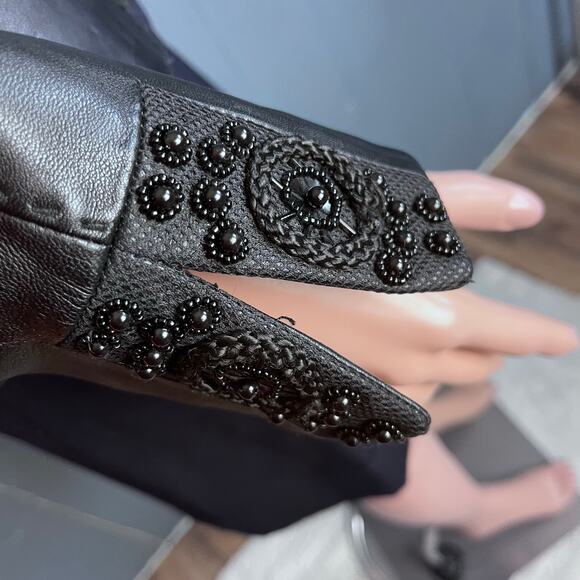 Talk of The Walk Black Leather Jacket M Beaded Luxe Glam Preppy Old Money Y2K - Picture 4 of 8